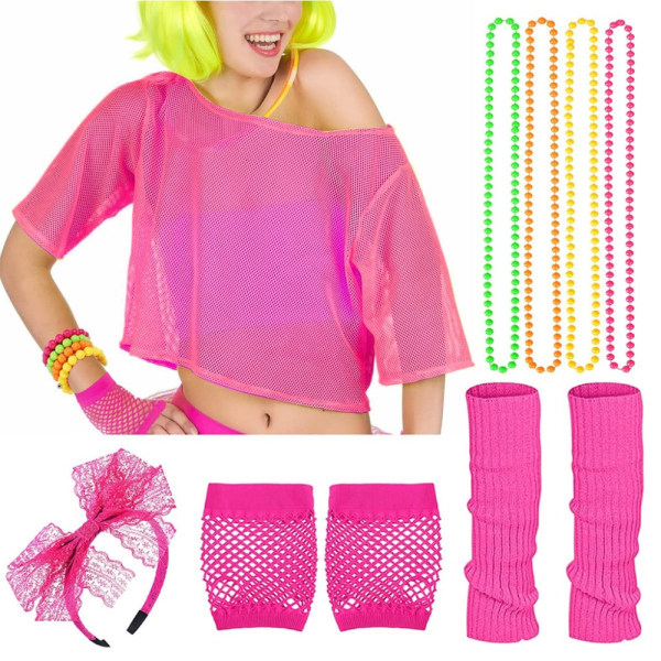 Fiskenettskjorte Halskjedesett 80-talls kostymetilbehørsett ROSA XL Pink XL
