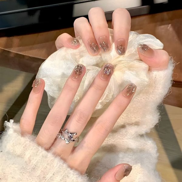 Franska Fake Nails Kort Ballerina False Nail Press on Nails