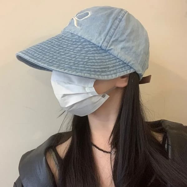 Rosettbroderad Solkeps Jeansfiskarhatt BLÅ blue