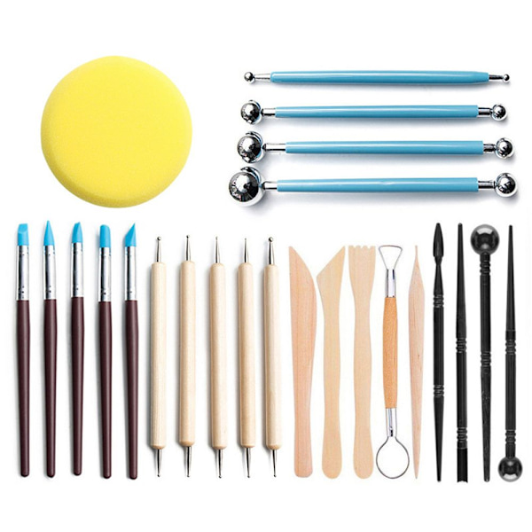 24-dels Set Keramiklera Skulpturverktyg Carving Kit Lera