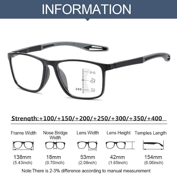 Anti-blåt lys læsebriller Firkantede briller TRANSPARENT transparent Strength 100