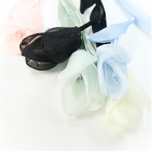 5 stk. stofblomst tulipan tøj patch BLÅ blue