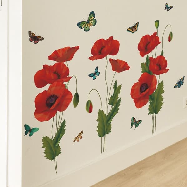 Röda Blommor Väggdekaler Blommande Väggdekaler Väggkonst Dekor