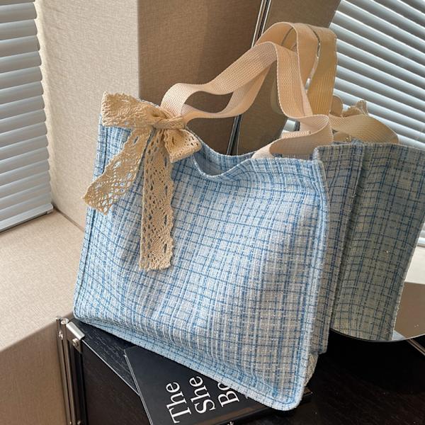 Lærredsstoftasker Bæretaske BLÅ L Blue L