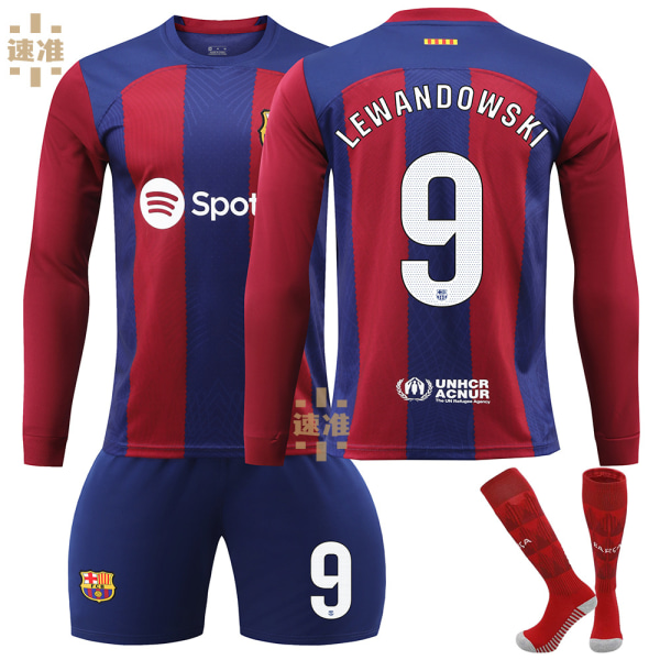 23-24 Barcelona hemmafotboll Långärmad tröja nr 9 Lewandowski Adult S