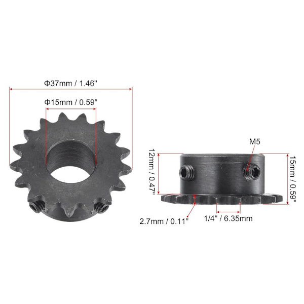 17 Tand Gear Roller Tandhjul 15MM 15MM 15mm