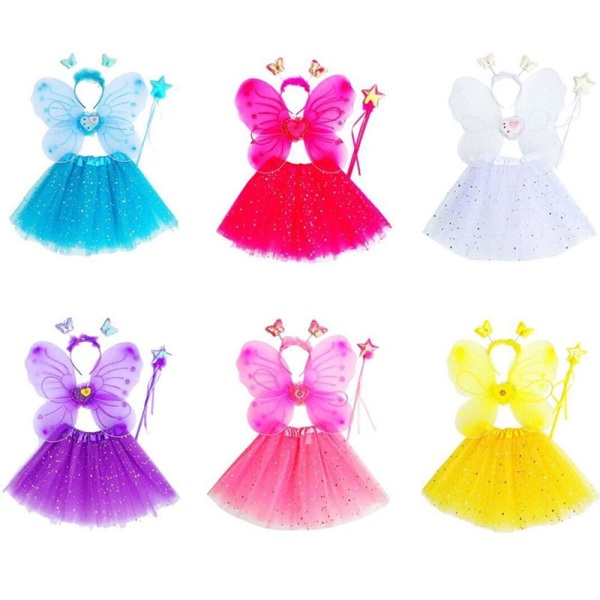 4st/ set Fairy Wing Kjol Princess Kostym Set ROSE RED rose red