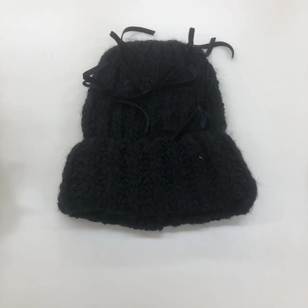 Håndlavede hæklede huer strikket pullover hue SORT Black