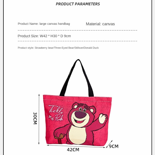 Stitch Canvas Bag Indkøbstaske JORDBÆR BJØRN B JORDBÆR