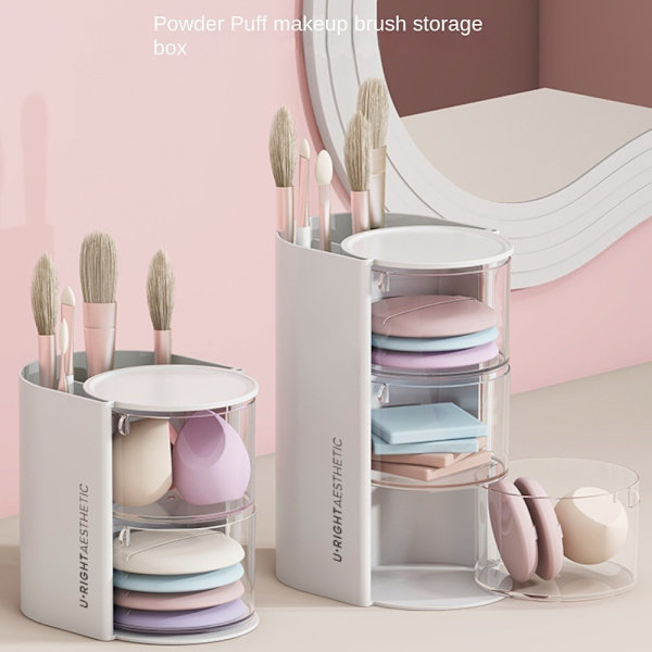 Powder Puff Opbevaringsboks Kosmetisk Bomuldsopbevaring GUL 3-LAGER Yellow 3-layer-3-layer