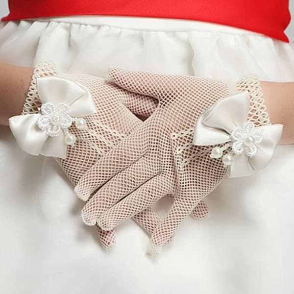 Børne Bryllupshandsker Blonde Mesh Handsker HVIDE White