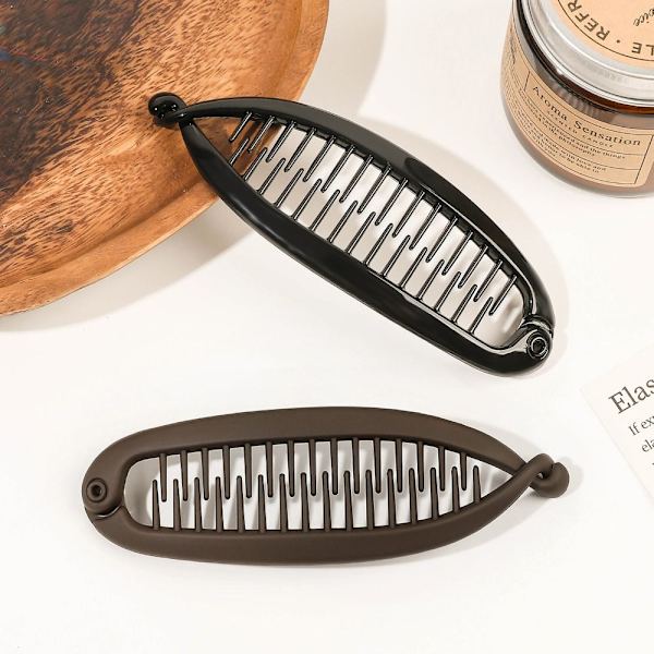 Fiskeformet Hårnål Hestehale Banan Hårklemme SORT MAT MAT Black Matte-Matte