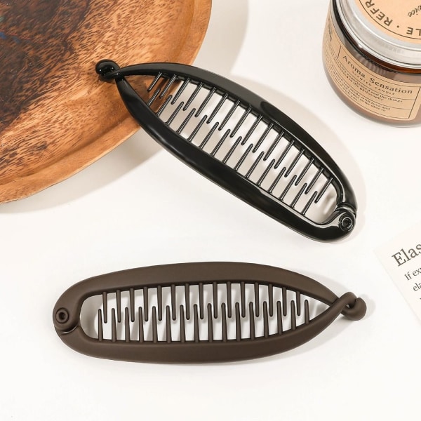 Fiskeformet hårnåle Hestehale Bananhårklemme SORT GLAT Black Smooth-Smooth