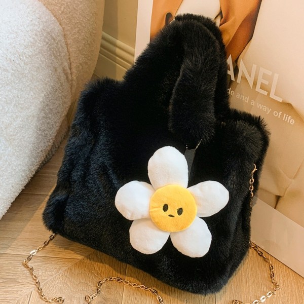 Sunflower Plush Crossbody Bag Furry Crossbody Bag SVART black