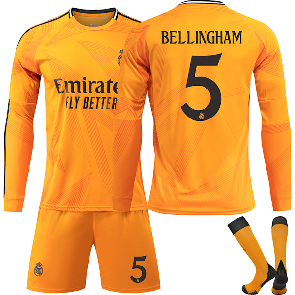 2024-2025 Real Madrid Udebanesæt Børn Voksen Langærmet Fodboldtrøje Jersey Nr. 5 Bellingham 26