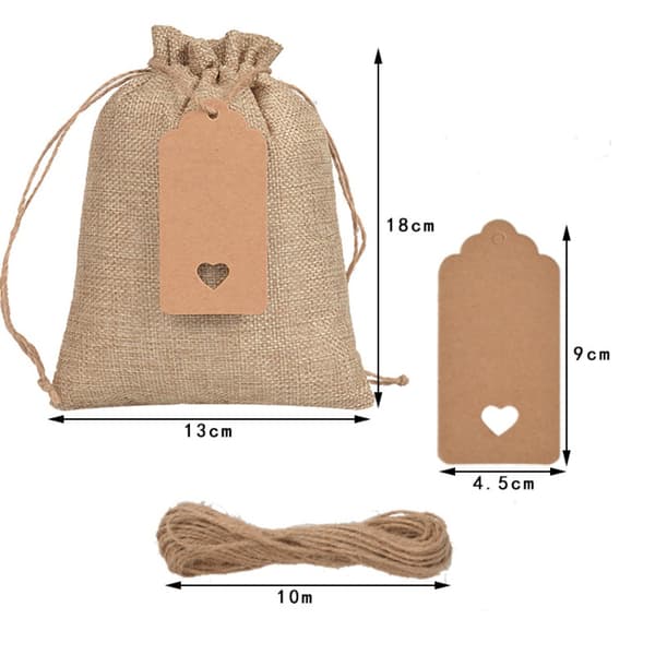 25 st Tapleap Juteväskor Jute Presentpåse 10X15CM 10x15cm