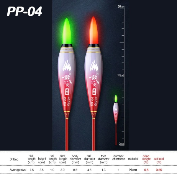 Elektronisk fiskeflotta Light Float GREEN LIGHT PP-04 PP-04 Green Light PP-04-PP-04