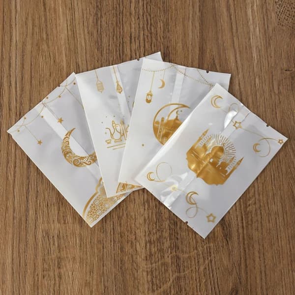 100 st Eid Mubarak Presentpåsar Mini Nougatpåse 7X10CM