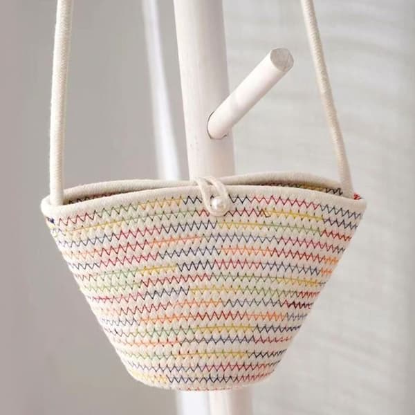 Håndtaske i vævet bomuld, BEIGE Beige