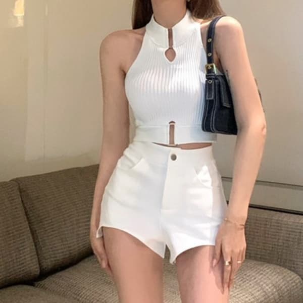 Afslappet Mode Croptop Overtøj Basic Camisole SORT black