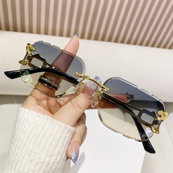 Solbriller med kuttede kanter, leoparddesign, TRANSPARENT Transparent