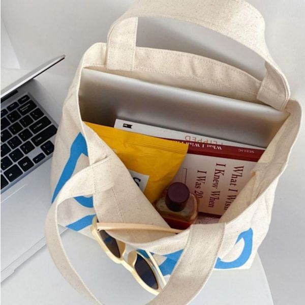Canvas Shopping Tote Bag Opbevaringstaske Letter Canvas Bag