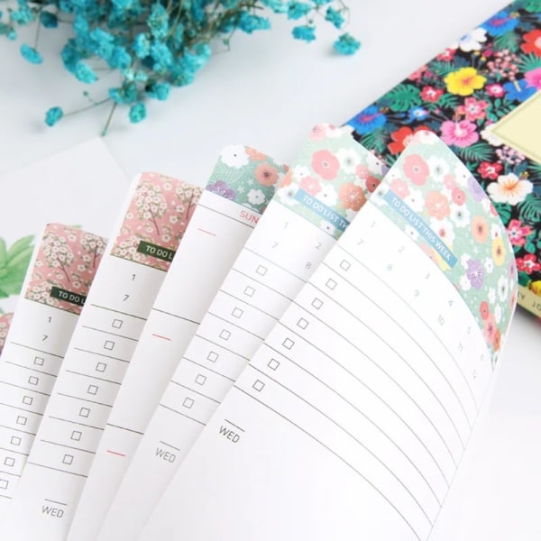 PU Leather Floral Flower Timeplan Bok Dagbok Ukentlig Planlegger A6B