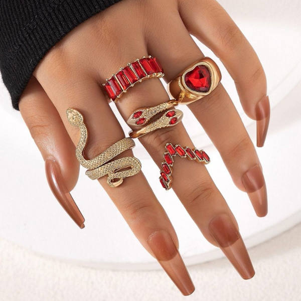 5st imiterad ädelstensring Ring Set RÖD red