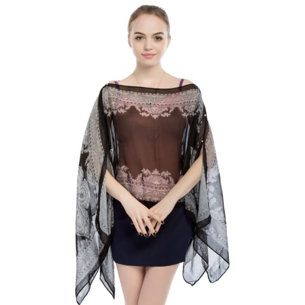 Beach Shawl Chiffon Bluse SVART&RØD Black&Red