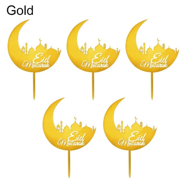 5 stk Eid Kagepynt Slot Måne Kopkagepynt GULD
