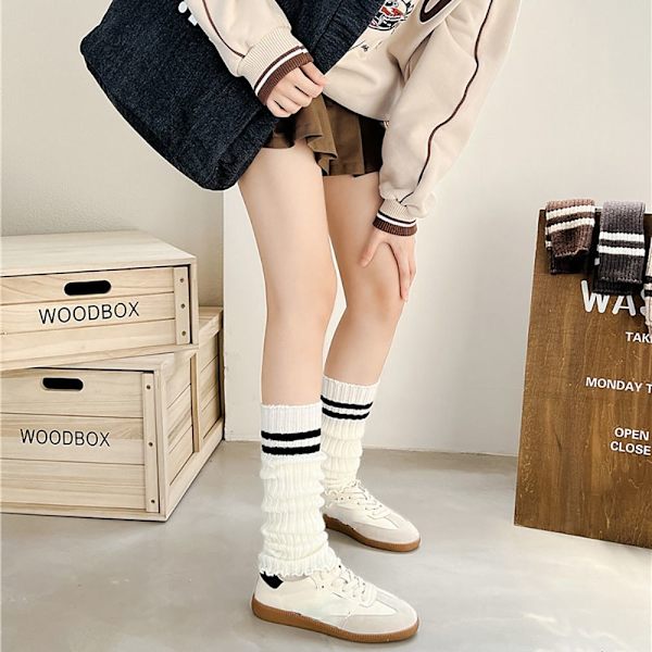 1 Par Lange Strikkestrømpe Crew Sokker BEIGE Beige