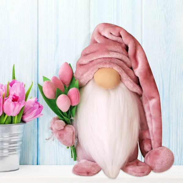 Kasvoton kääpiönukke pitelee Tulip Gnome GRAY Grey