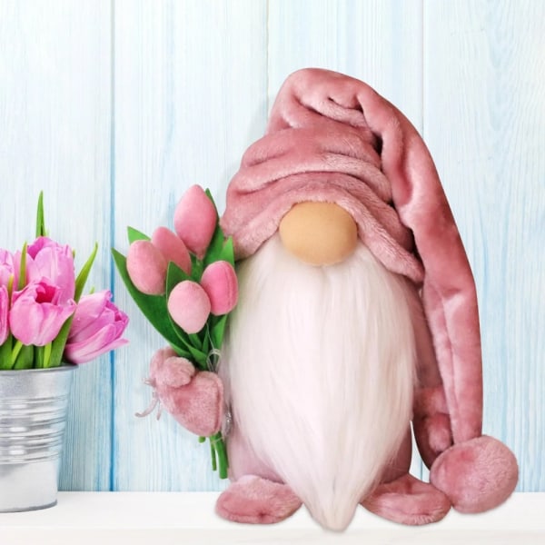 Kasvoton kääpiönukke pitelee Tulip Gnome PINK Pink