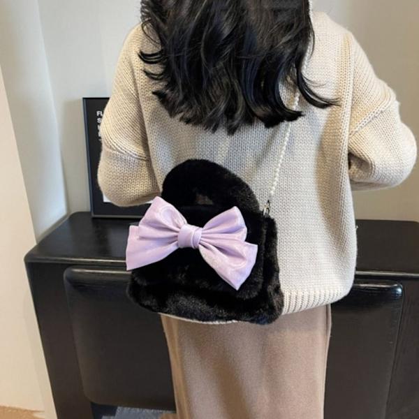 Damväska Fluffy Plysch Axelväska SVART black