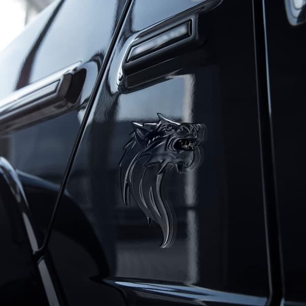 2 st 3D Varg Huvud Metall Emblem 3D Emblem Biltillbehör