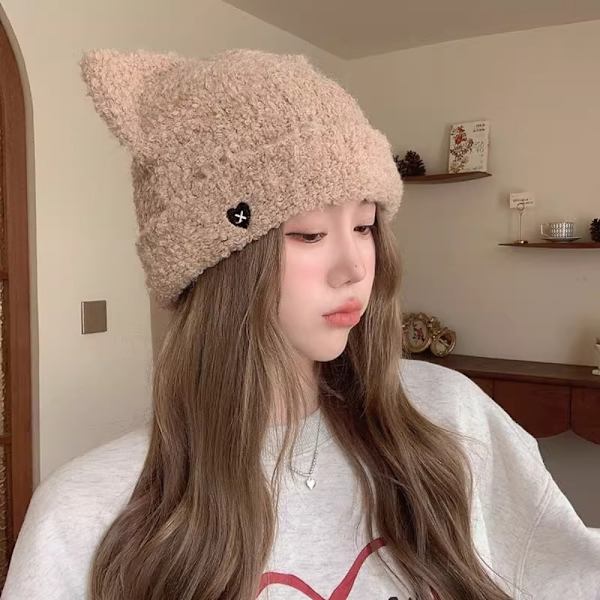 Cat Ear Beanies Plys strikhue GRÅ Grey