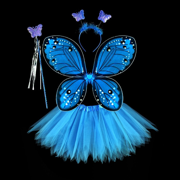 Barn Kostym rekvisita Butterfly Wings set BLÅ 4ST/ SET Blue 4Pcs/set-4Pcs/set