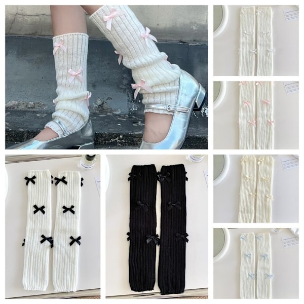 Sløyfe stablede sokker Strikket bentrekk HVIT&SORT White&black