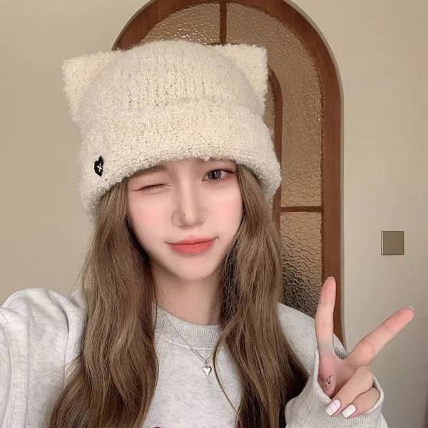 Cat Ear Beanies Plys strikhue GRÅ Grey