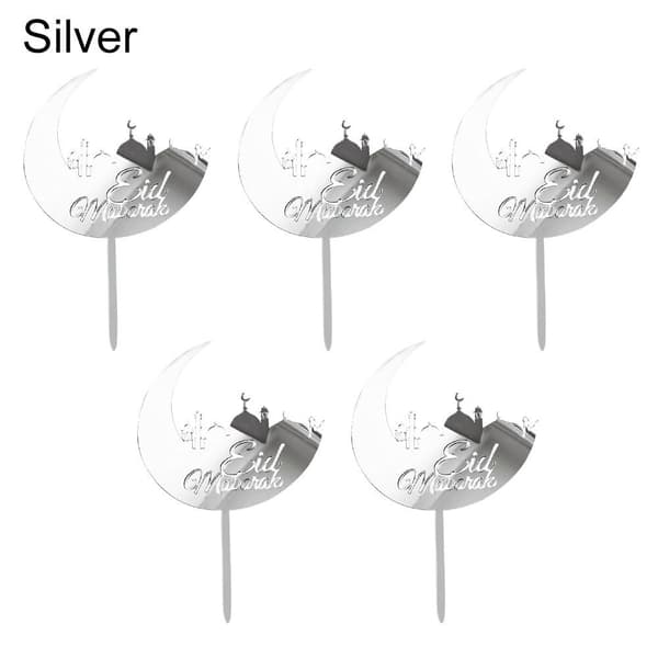 5 st Eid-tårta Toppar Slott Måne Cupcakes Toppar SILVER