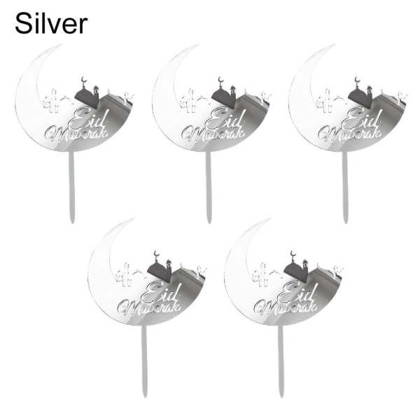 5st Eid Cake Topper Castle Moon Cup Cake Topper SILVER Silver