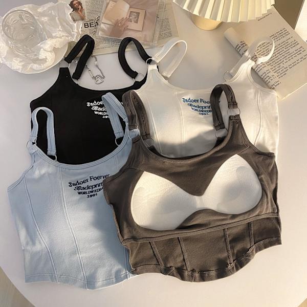 Letter Printing Crop Tops Dame Sommer Toppe SORT black