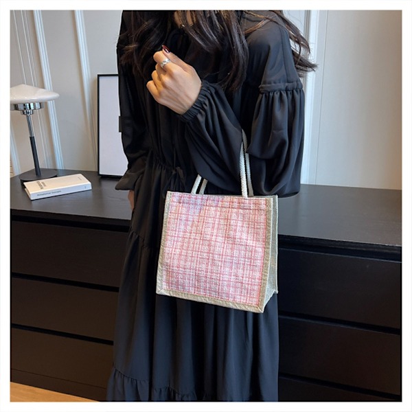 Handväska av linnetyg Handväskor för kvinnor ROSA KNAPPSTILKNAPP Pink Button style-Button style