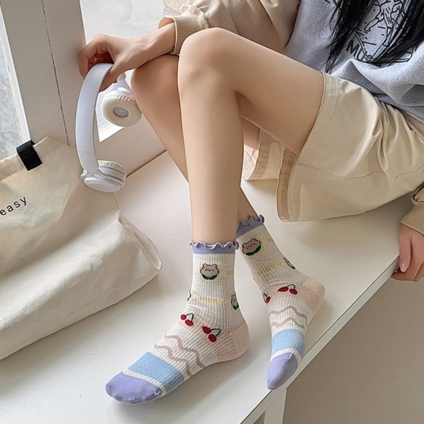 Tecknad Bear Lolita strumpor Tunna Damstrumpor 03 03 03