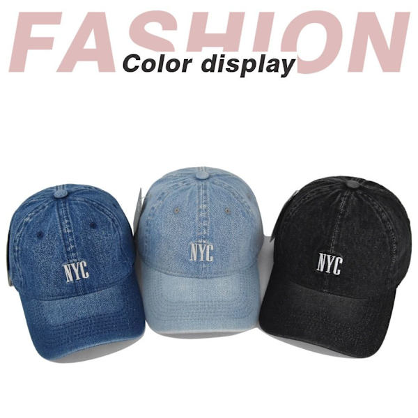 NYC Broderi Baseball Caps Distressed Faded Hats BLÅ blue