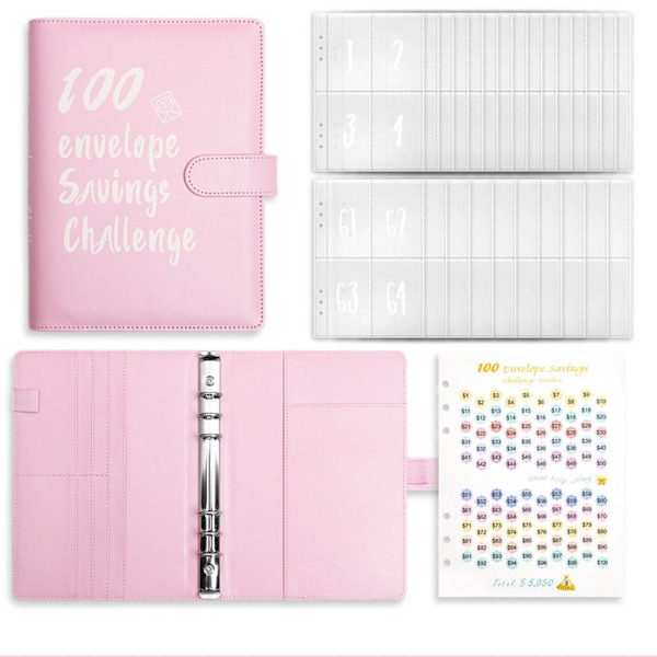 100 kirjekuoren haaste Binder Kirjekuoret Säästöhaasteet pink