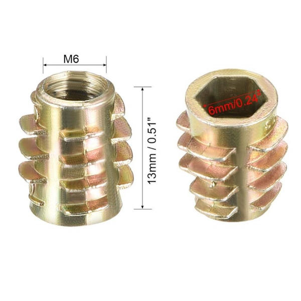 50 stk Gevindindsatser Møtrikker Møbler Skru-i M6X13MM M6x13mm