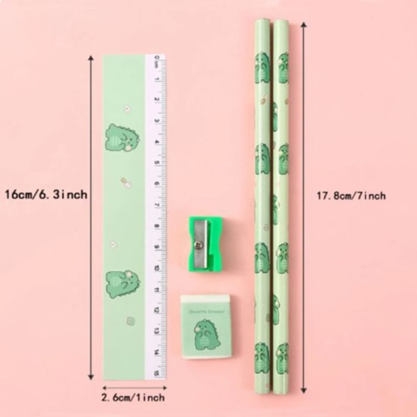 5 stk sød tegneserie blyantsæt spidser viskelæder linealsæt A A A