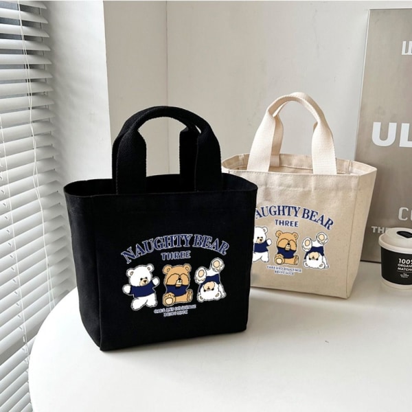 Broderi Lunchväska Canvas Handväska SVART S black S