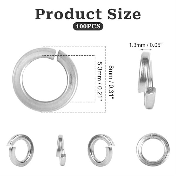 100st Split Lock Fjäderbrickor Fjäderlåsbrickor M5 Brickor